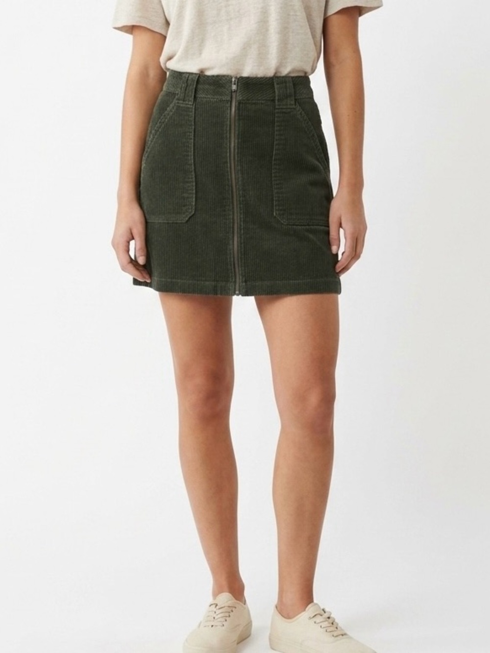 Hollister Green Corduroy Zip Mini Skirt 0 Preppy Utility Chic